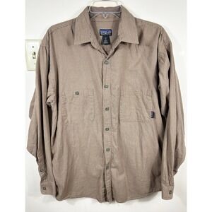 Patagonia Organic Cotton Plaid Micro Check Button Down Shirt Mens M Brown Preppy